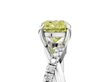 White gold Fancy Yellow Cushion  Cut Twist Band Solitaire Diamond Ring with Pavé Setting_8