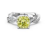 White gold Fancy Yellow Cushion  Cut Twisted Pavé Band Solitaire Ring with Four-Prong Setting_55