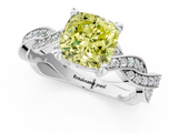 White gold Fancy Yellow Cushion  Cut Twisted Pavé Band Solitaire Ring with Four-Prong Setting_56