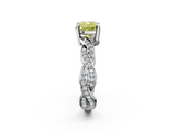 White gold Fancy Yellow Cushion  Cut Twisted Pavé Band Solitaire Ring with Four-Prong Setting_57