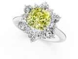 White gold Fancy Yellow Cushion  Diamond Cluster Halo Ring with Solitaire Band and Four-Prong Setting_21