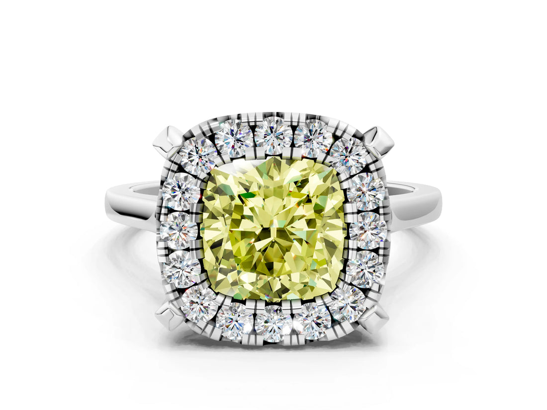 White gold Fancy Yellow Cushion  Diamond Cluster Halo Solitaire with Four-Prong Setting_105