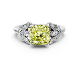 White gold Fancy Yellow Cushion  Diamond Cluster Leaf Design Ring with Prong Setting_68