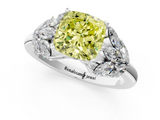 White gold Fancy Yellow Cushion  Diamond Cluster Leaf Design Ring with Prong Setting_72