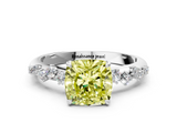 White gold Fancy Yellow Cushion  Diamond Cluster Prong-Set Solitaire Ring_55