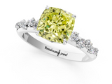 White gold Fancy Yellow Cushion  Diamond Cluster Prong-Set Solitaire Ring_56