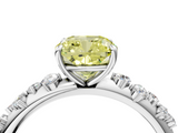 White gold Fancy Yellow Cushion  Diamond Cluster Prong-Set Solitaire Ring_59