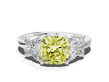 White gold Fancy Yellow Cushion  Diamond Floral Cluster Ring with Solitaire Band and Prong Setting_65