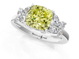 White gold Fancy Yellow Cushion  Diamond Floral Cluster Ring with Solitaire Band and Prong Setting_67