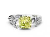 White gold Fancy Yellow Cushion  Diamond Floral Vine Solitaire Engagement Ring_3