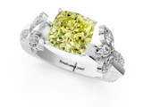 White gold Fancy Yellow Cushion  Diamond Floral Vine Solitaire Engagement Ring_4