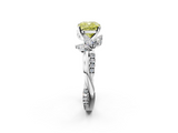White gold Fancy Yellow Cushion  Diamond Floral Vine Solitaire Engagement Ring_5