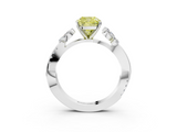 White gold Fancy Yellow Cushion  Diamond Floral Vine Solitaire Engagement Ring_6