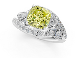 White gold Fancy Yellow Cushion  Diamond Halo Ring with Marquise and Pavé Band in Prong Setting_66