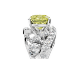 White gold Fancy Yellow Cushion  Diamond Halo Ring with Marquise and Pavé Band in Prong Setting_69
