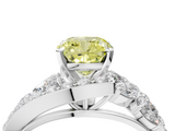 White gold Fancy Yellow Cushion  Diamond Halo Ring with Marquise and Pavé Band in Prong Setting_69