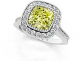 White gold Fancy Yellow Cushion  Diamond Halo Ring with Milgrain Frame and Pavé Band_73