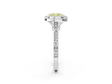 White gold Fancy Yellow Cushion  Diamond Halo Ring with Milgrain Frame and Pavé Band_74