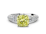 White gold Fancy Yellow Cushion  Diamond Pavé Band Solitaire Ring with Four-Prong Setting_49