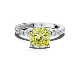 White gold Fancy Yellow Cushion  Diamond Pavé Band Solitaire with Four-Prong Setting_213