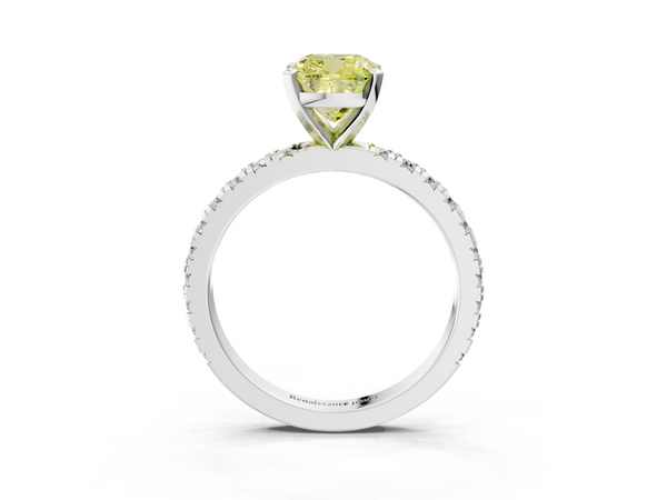 Platinum Fancy Yellow Cushion  Diamond Pavé Band Solitaire with Four-Prong Setting