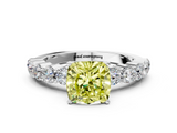 White gold Fancy Yellow Cushion  Diamond Pavé Band Solitaire with Four-Prong Setting_3