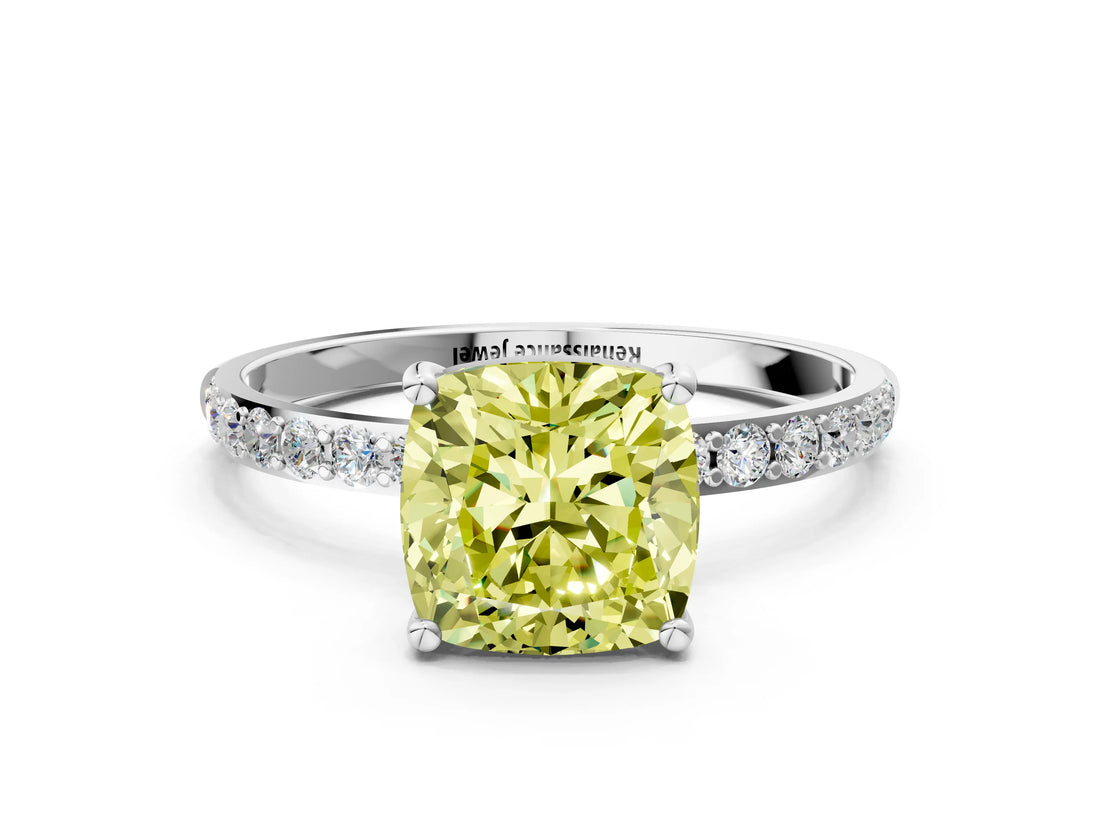 White gold Fancy Yellow Cushion  Diamond Pavé Band with Six-Prong Setting_27