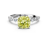 White gold Fancy Yellow Cushion  Diamond Prong Set Engagement Ring with Pave Band_204
