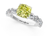 White gold Fancy Yellow Cushion  Diamond Prong Setting with Side Stones on a Pave Band_135