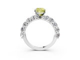 White gold Fancy Yellow Cushion  Diamond Prong Setting with Side Stones on a Pave Band_137