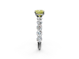 White gold Fancy Yellow Cushion  Diamond Prong Setting with Side Stones on a Pave Band_137
