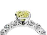 White gold Fancy Yellow Cushion  Diamond Prong Setting with Side Stones on a Pave Band_138