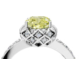 White gold Fancy Yellow Cushion  Diamond Solitaire Ring with Shared Prong Pavé Band_82