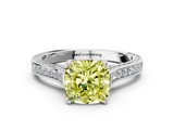 White gold Fancy Yellow Cushion  Diamond Solitaire with Pave Band and Six-Prong Setting_20