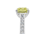 White gold Fancy Yellow Cushion  Diamond Solitaire with Pave Band and Six-Prong Setting_25