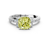 White gold Fancy Yellow Cushion  Diamond Three-Stone Pave Band with Four-Prong Setting_20