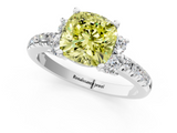 White gold Fancy Yellow Cushion  Diamond Three-Stone Pave Band with Four-Prong Setting_20
