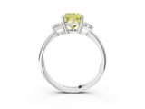 White gold Fancy Yellow Cushion  Diamond Three-Stone Ring with Trapezoid Side Stones and Prong Setting_37