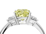 White gold Fancy Yellow Cushion  Diamond Three-Stone Ring with Trapezoid Side Stones and Prong Setting_38