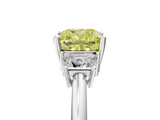 White gold Fancy Yellow Cushion  Diamond Three-Stone Ring with Trapezoid Side Stones and Prong Setting_39