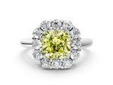 White gold Fancy Yellow Cushion  Halo Cluster Diamond Engagement Ring with Prong Setting and Polished Band_57