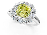 White gold Fancy Yellow Cushion  Halo Cluster Diamond Engagement Ring with Prong Setting and Polished Band_58