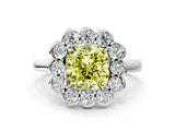 White gold Fancy Yellow Cushion  Halo Cluster Diamond Engagement Ring with Solitaire Band and Prong Setting_49