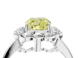 White gold Fancy Yellow Cushion  Halo Cluster Diamond Engagement Ring with Solitaire Band and Prong Setting_53