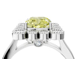 White gold Fancy Yellow Cushion  Halo Diamond Cluster Engagement Ring with Milgrain Bezel Setting and Solitaire Band_124