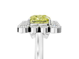 White gold Fancy Yellow Cushion  Halo Diamond Cluster Engagement Ring with Milgrain Bezel Setting and Solitaire Band_125