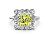 White gold Fancy Yellow Cushion  Halo Diamond Cluster Engagement Ring with Milgrain Bezel Setting and Solitaire Band_129