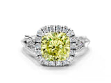 White gold Fancy Yellow Cushion  Halo Diamond Engagement Ring with Filigree Band and Four-Prong Setting_105