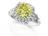 White gold Fancy Yellow Cushion  Halo Diamond Engagement Ring with Filigree Band and Four-Prong Setting_106