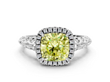 White gold Fancy Yellow Cushion  Halo Diamond Engagement Ring with Intricate Filigree Band and Four-Prong Setting_37